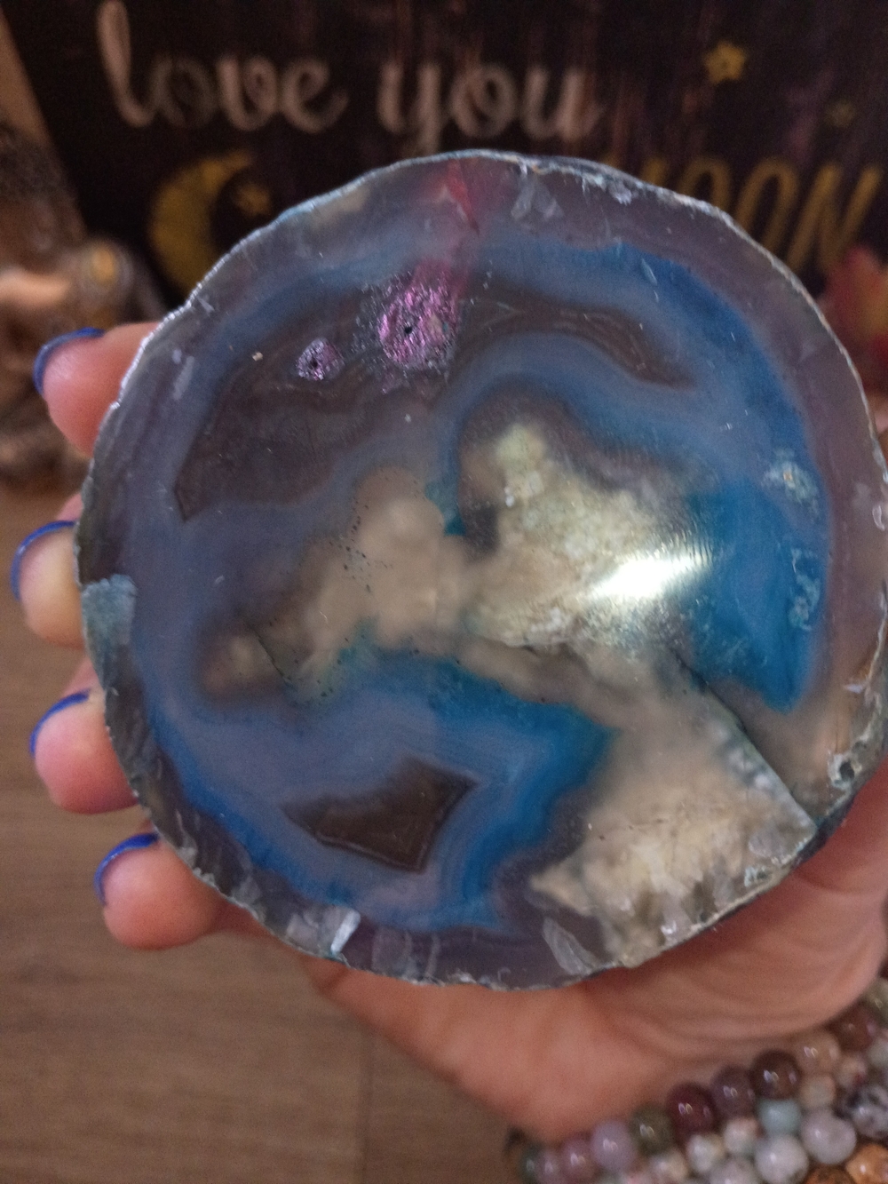 Blue Agate Geode From Brazil Decorative Accent - Picture 2 of 9